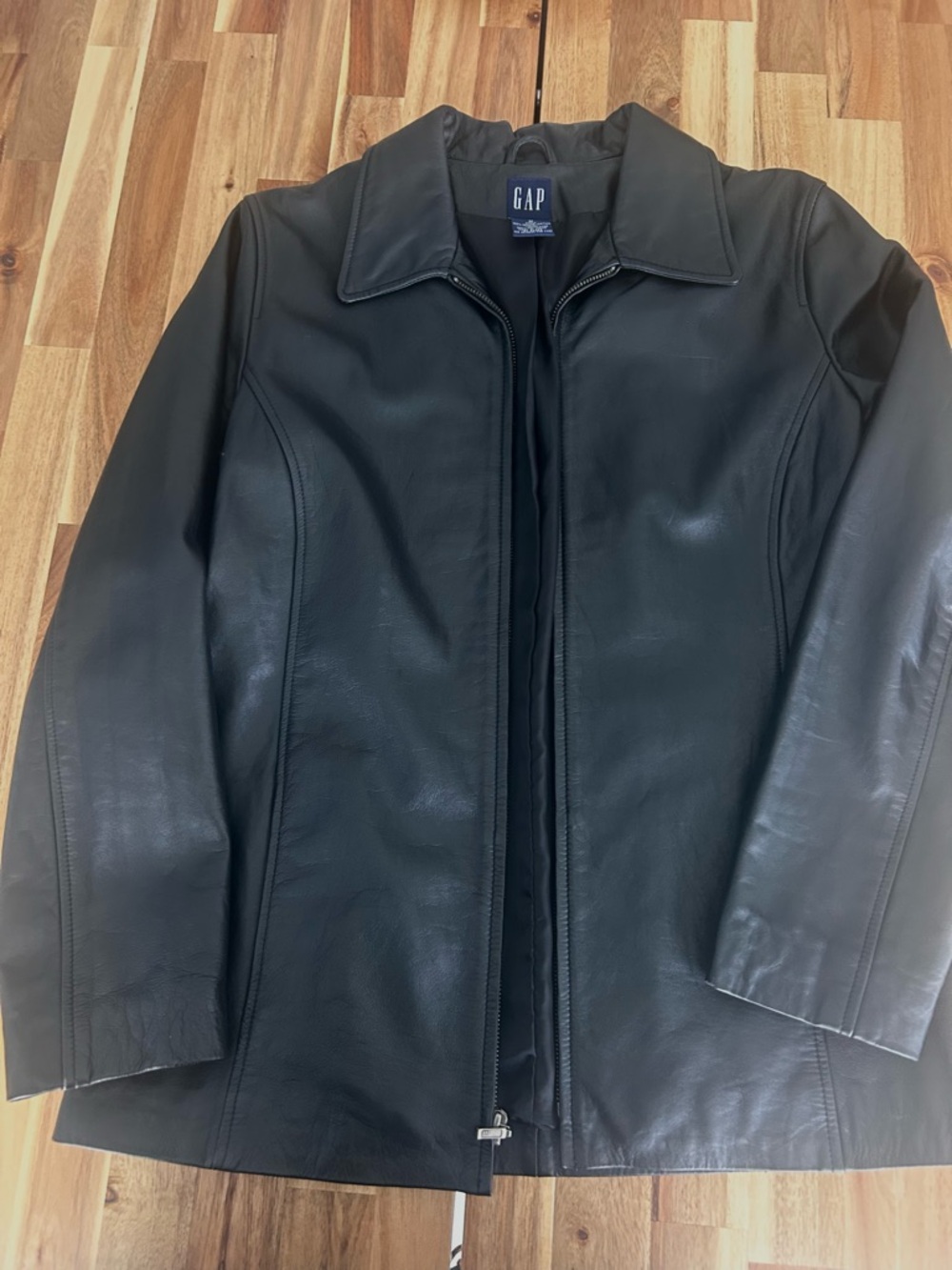 GAP Men's Black Leather Lightweight Zip Jacket